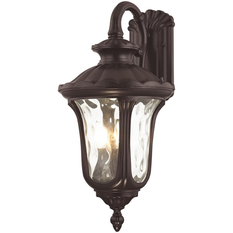 3-Light Outdoor Wall Lantern Pendant with Clear Water Glass Shade, Bronze, 22.50" H x 11" W x 11" D