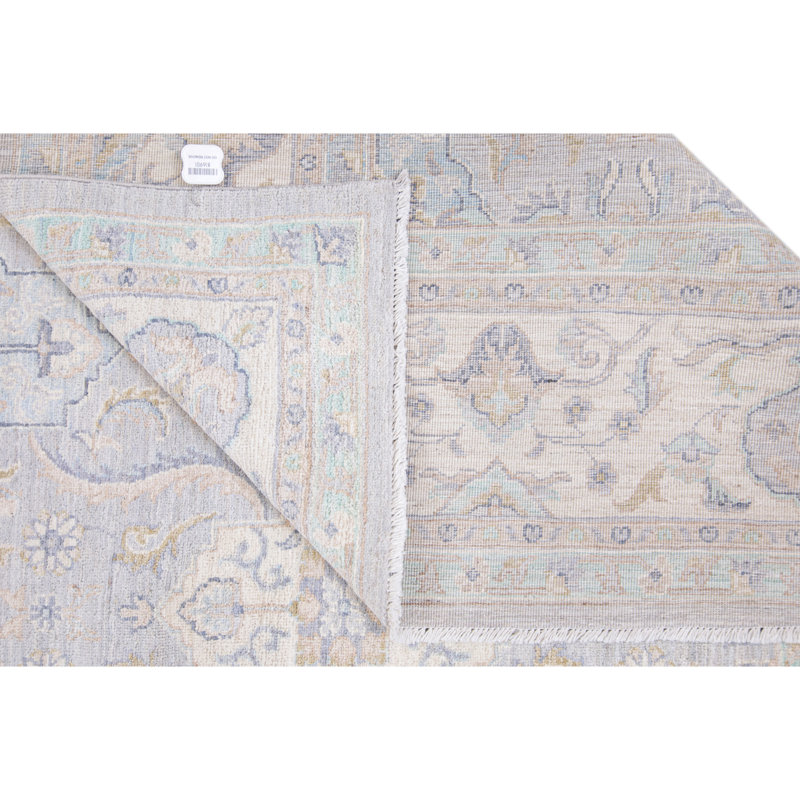 Hand Knotted Wool Area Rug in Light Gray And Ivory