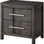 Table de chevet grise 1Pc de style transitionnel, 2 tiroirs, plateau doublé de feutre, poignée en bois massif et barre de nickel pour table de chevet décorative contemporaine