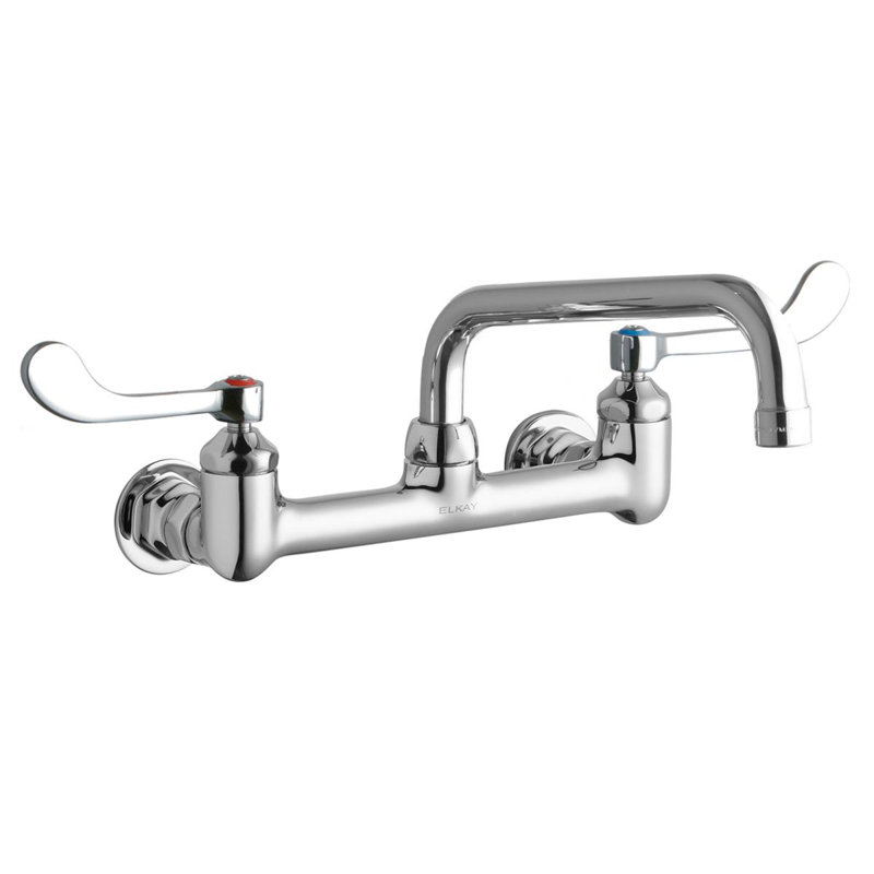 Foodservice 8" Centerset Wall Mount Faucet with 8" Tube Spout 4" Wristblade Handles 1/2"  Offset Inlet Chrome