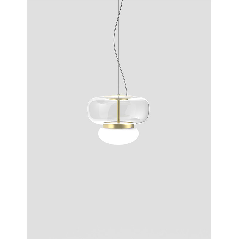 Faro 1 - Light Pendant, 90" H x 14" W x 14" D, Painted Brass, White/Crystal