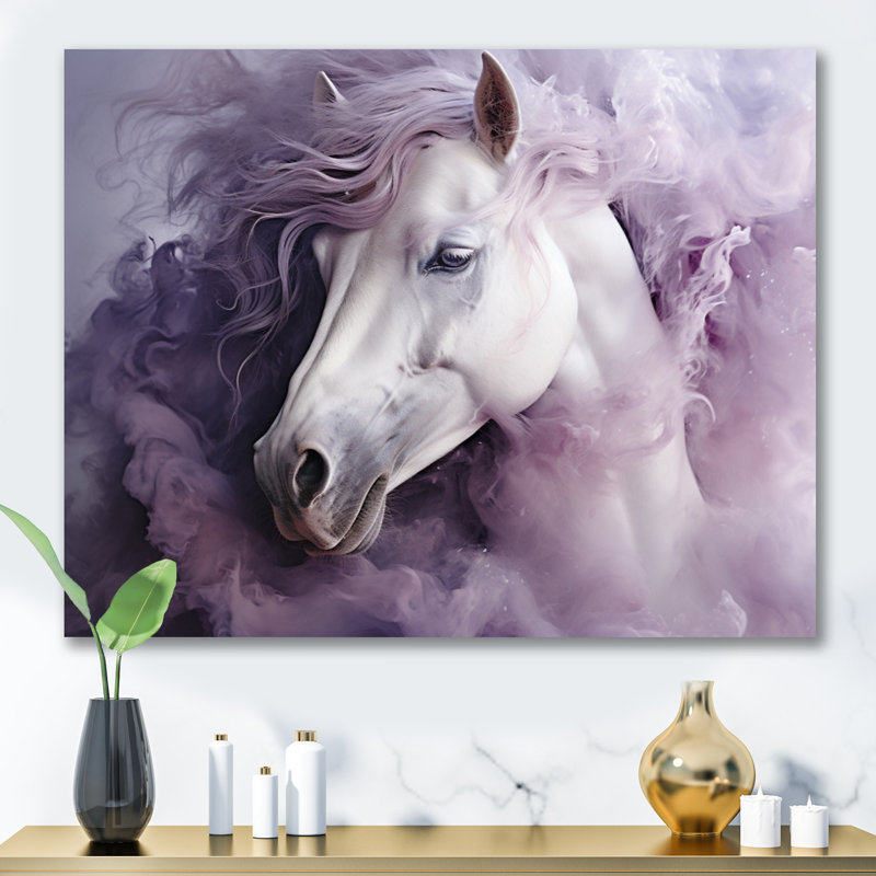 «Purple White Horse Ethereal Essence», art mural sur toile, Toile tendue, H 16 po x l 32 po x P 1 po