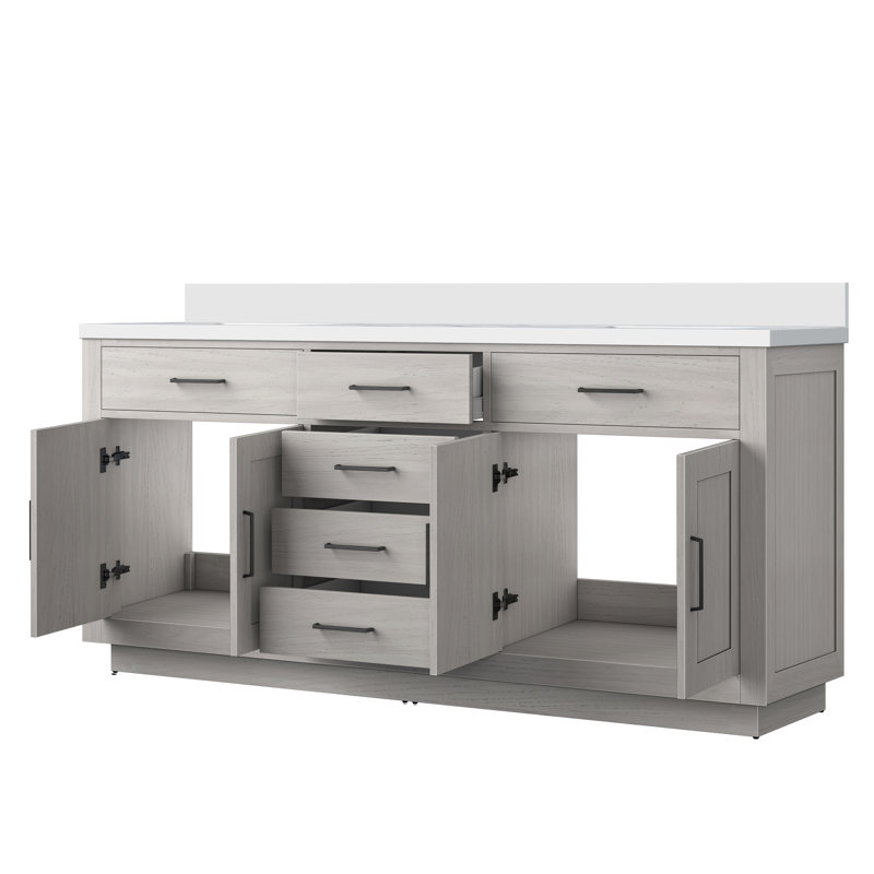 72" Double Bathroom Vanity Set, Black Oak, White Quartz