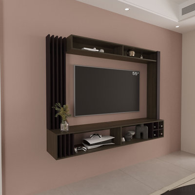 Meuble audio-vidéo H 55,1 po, 8 tablettes, noyer foncé / wengé noir