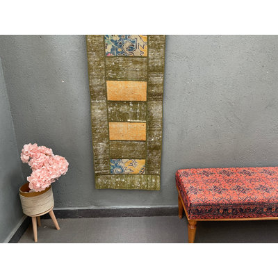 Tapis vert en laine 21,3 x 63,8 pouces à motif floral classique
