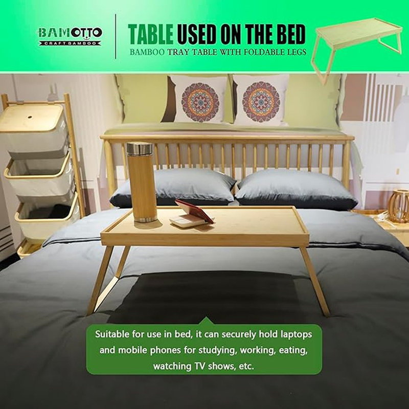 Bamboo Tray Table With Foldable Legs For Bed And Sofa, B...