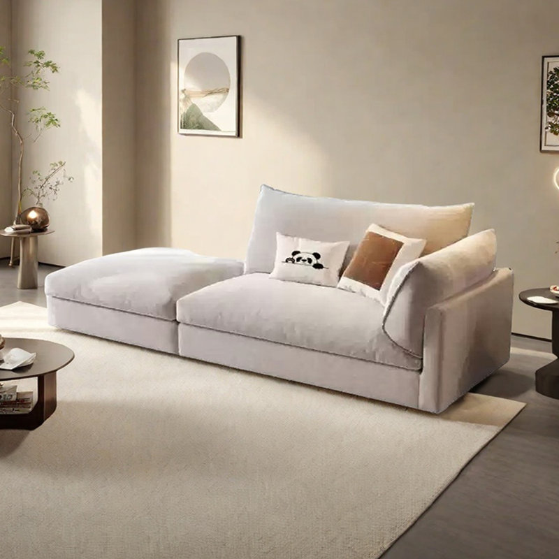 Canapé-lit en coton et lin avec repose-pieds, Orienté à droite, Gris clair