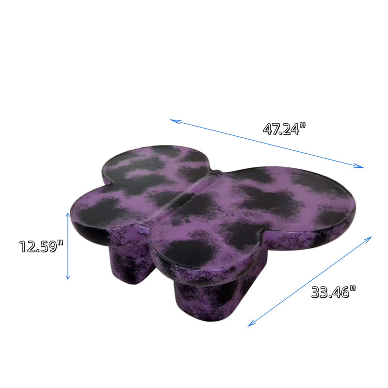 Table basse en forme de papillon avec texture faux travertin, Black/Purple