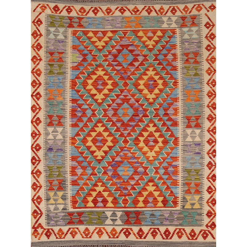 Geometric Kilim Reversible Wool Rug 5x6