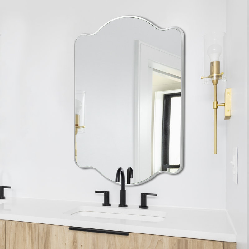 Louisa 24 in. W x 36 in. H Medium Scalloped Rectangular Metal Framed Wall Mirror for Bathroom Vanity or Entryway, Nickel