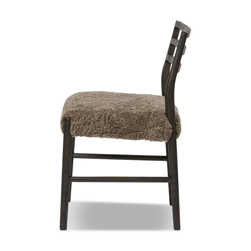 Lindyn 18.9'' H Upholstered Side Chair, Scrubbed Oak Black, Taupe Shearling
