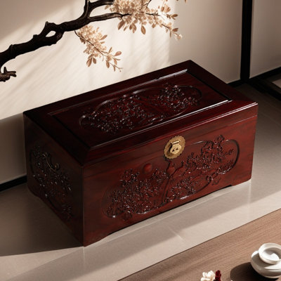 Hand-Carved Solid Wood Small Accent Trunk