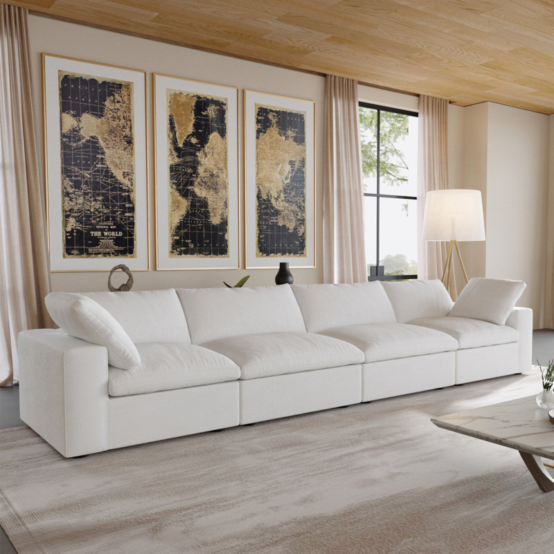 Kenda Nedek Upholstered Modern Linen Slipcovered Sectional, 33.47" H x 160.6" W x 39.3"D, 4, White