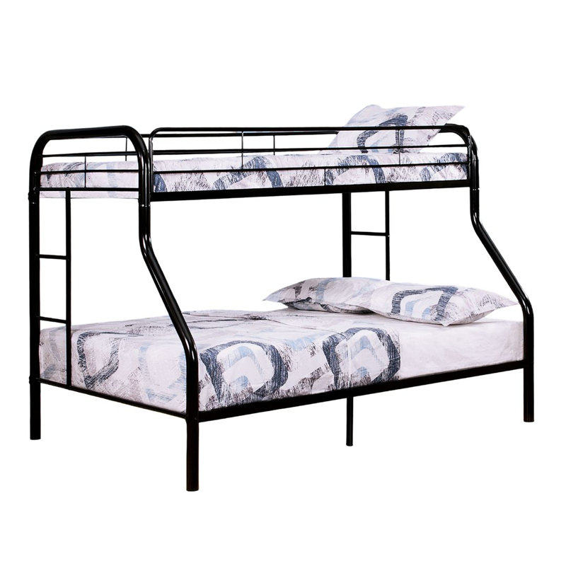 Lit simple superposé au dessus d'un lit double contemporain en métal avec finition angulaire noire pour la chambre à coucher