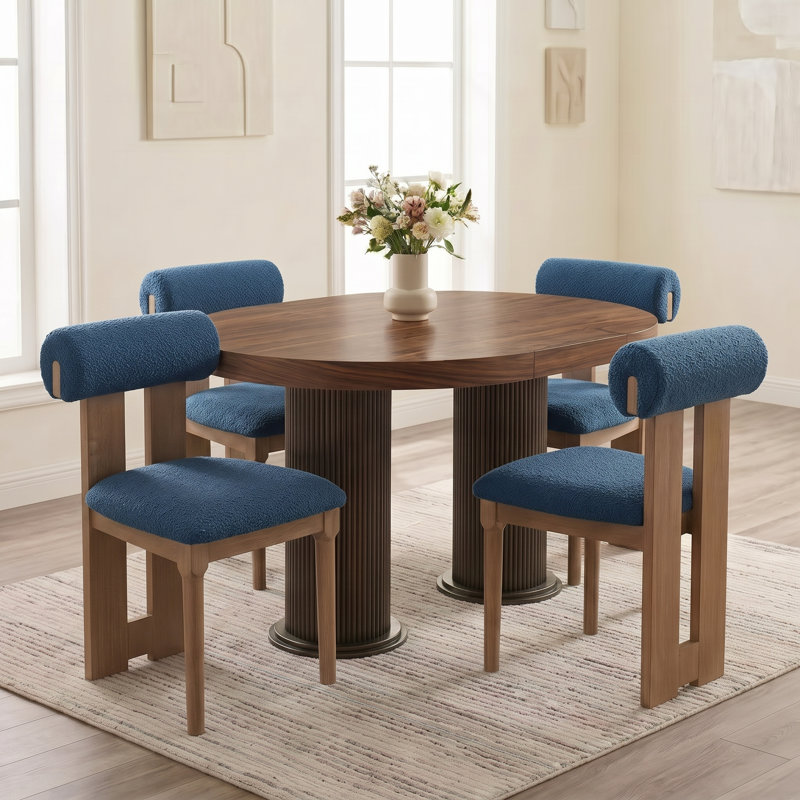 Abentego Solid Wood Fabric Dining Chair, 4, Navy