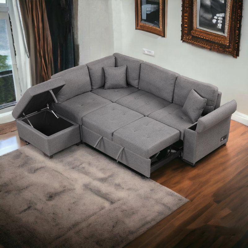 Timitra 3 - Piece Upholstered Sectional, Dark Gray Linen Duplicate 1