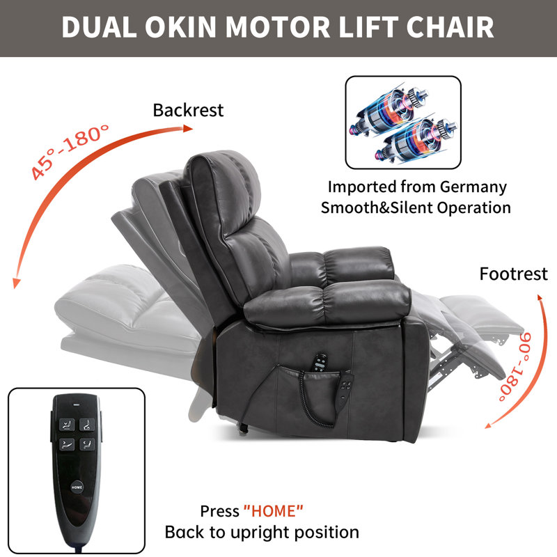 Leatheraire Heat Massage Dual Motor Infinite Position Up To 350 LBS Large Electric Power Lift Recliners With Hidden Cup Holders, Power-Remote, Medium-Firm And Heavy Duty