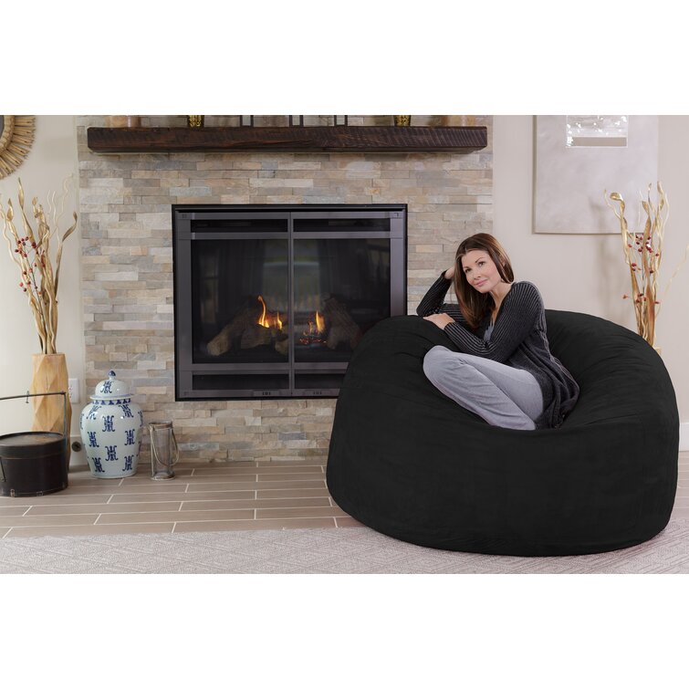 Big Bean Bag Lounger Adult size, Large Bean Bag Chair for Adults with Filler Included Latitude Run Fabric: Black, Size: 10 H x 58 W x 73 D