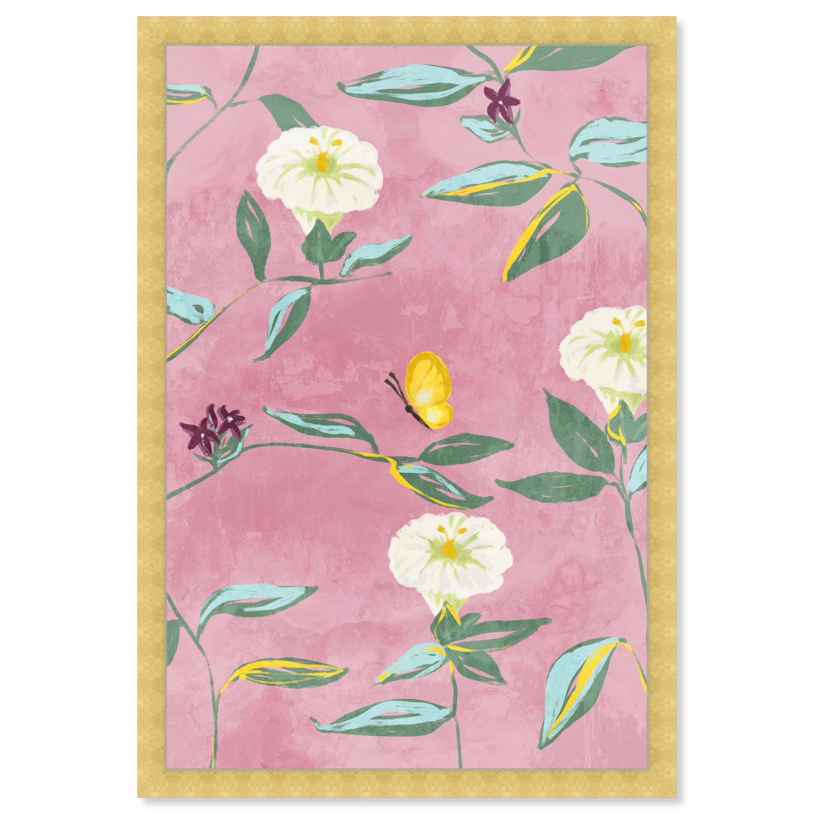 Floral Spring Tapestry Pattern Print, Gold, 47" H x 32" W