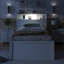 Lit plateforme moderne avec rangement en bois, lit simple blanc avec DEL, idéal pour un usage familial