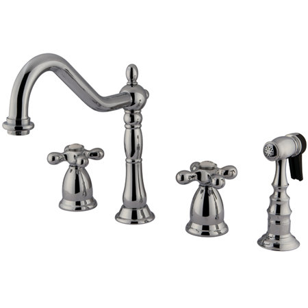 Heritage Double Handle Widespread Kitchen Faucet with American Cross Handle Kingston Brass 