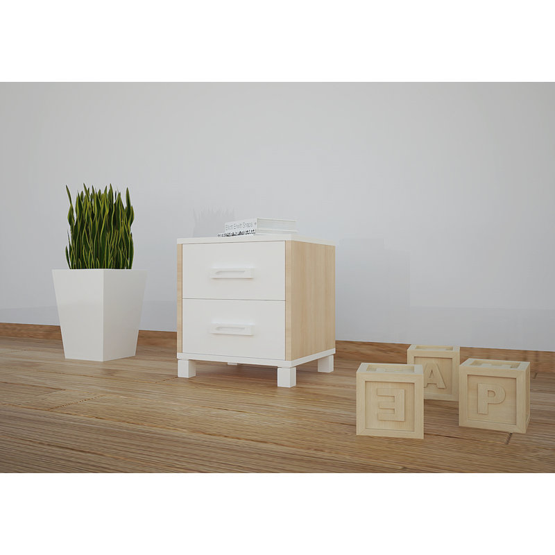 Wiese 2 Drawer Nightstand, White/Oak