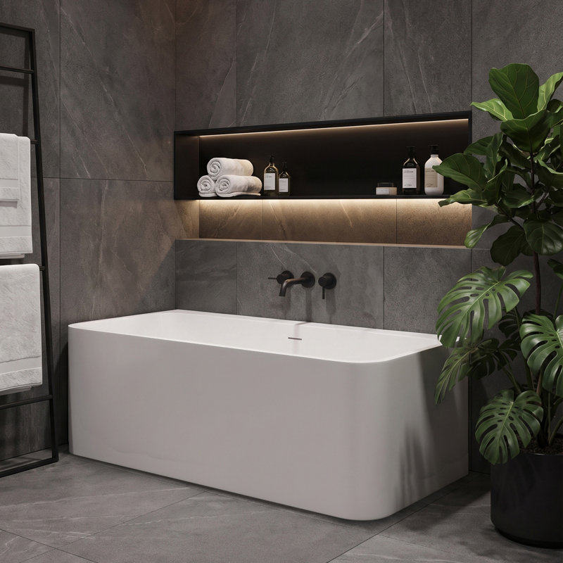 Pensen 67'' Freestanding Tub Solid Surface Freestanding Soaking Bathtub