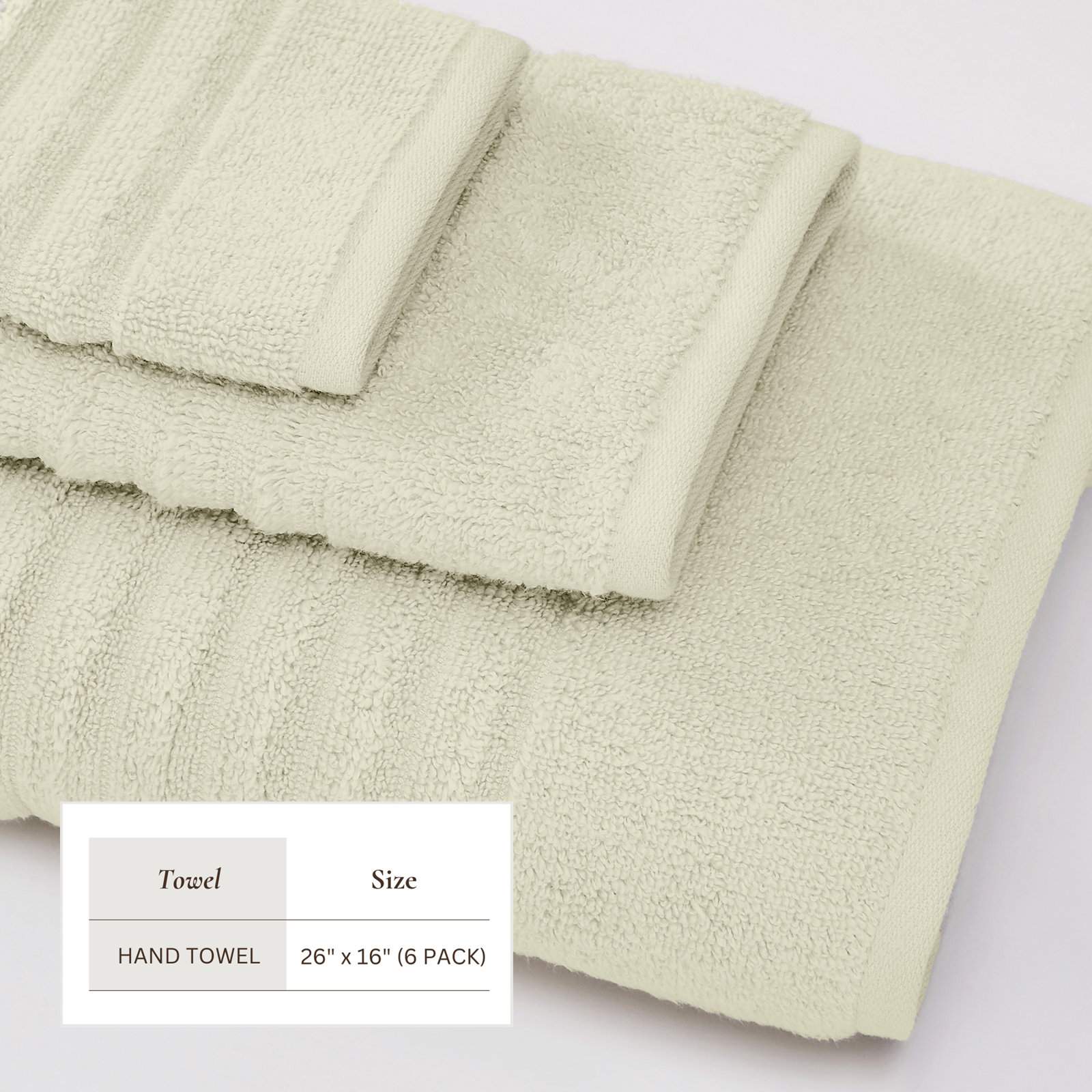 Zero-Twist Cotton Ribbed Hand Towels, Sage Green, Hand Towels - 6 Pack