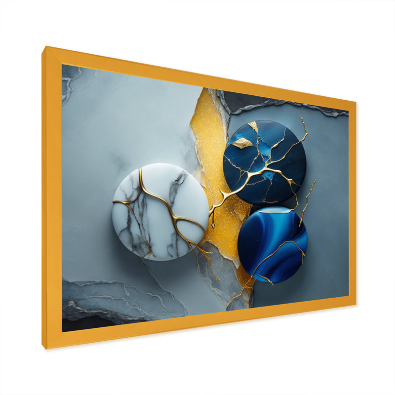 Abstract Geode Blue IV - Print on Canvas, 20" W x 12" H, Gold Picture Framed Canvas