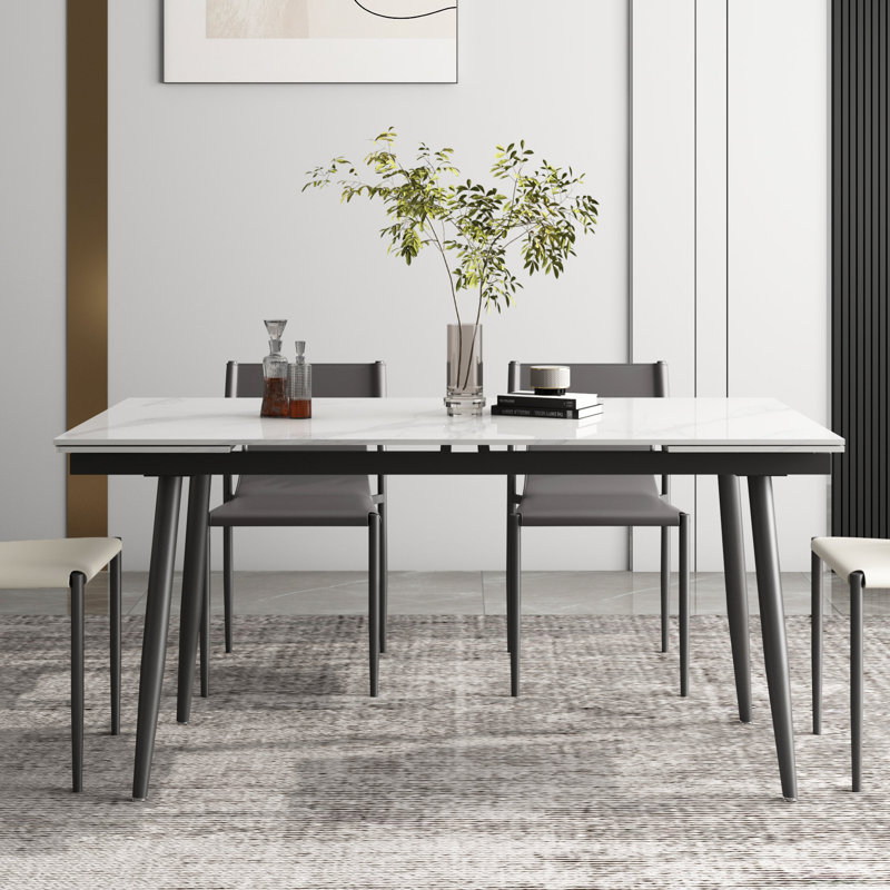 Goras Extendable Stone Top Metal Base Dining Table, White