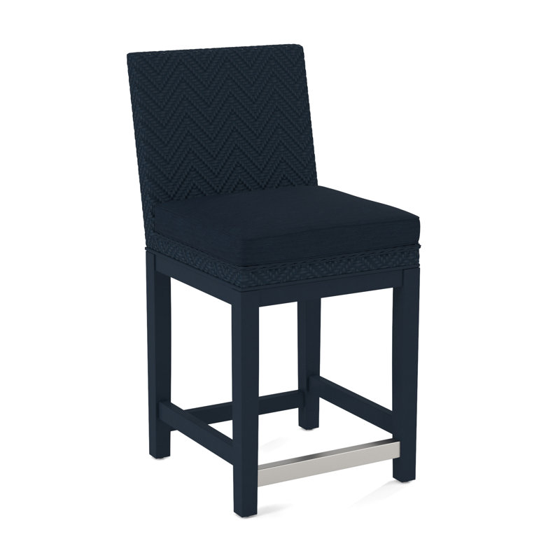 Upholstered Stool, Blue Buffalo Check; 0120-61, Navy Finish