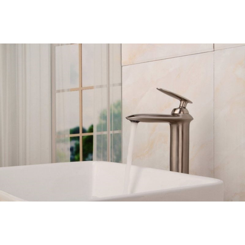 Juno Sorrento Tall Brushed Nickel Bathroom Sink Vessel Faucet Mixer Tap