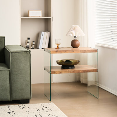 Petite table à thé en verre trempé en noyer, idéale pour les réunions de restaurant et d'affaires, pouvant contenir des livres de collations, facile à installer - table basse, restaurant, collations, installation, entretien