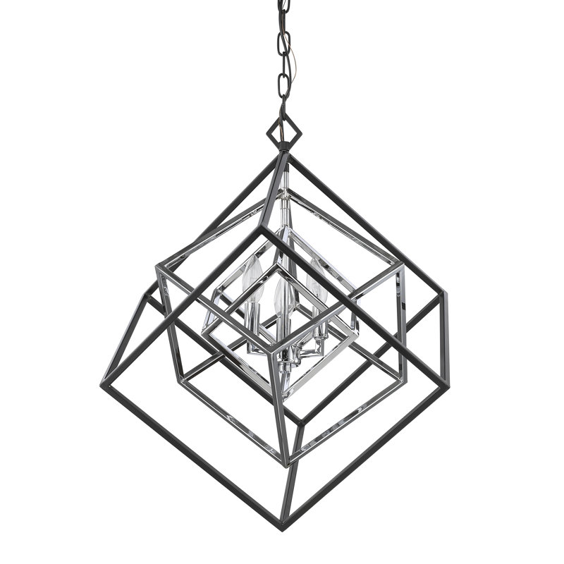 Lustre géométrique unique à 3 lumières Goulart, Chromé / noir mat