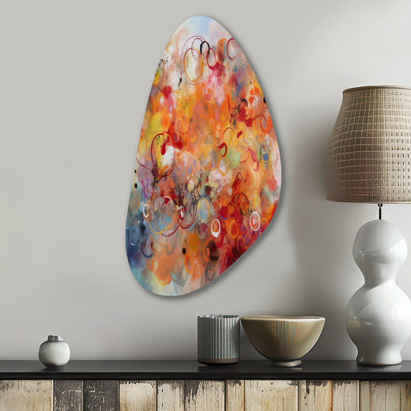 Panitz Orange Red Marbled Dreamscape I - Geometric Asymmetrical Metal Wall Art for Living Room, Orange Freeform Metal Art Print