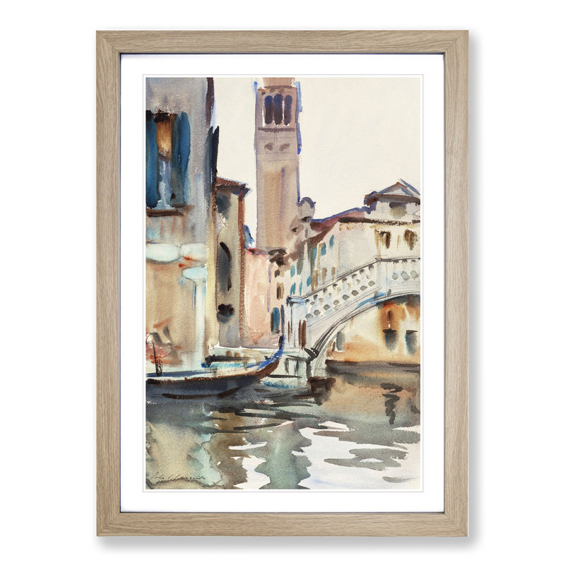 Bridge in Venice by John Singer Sargent - Picture Frame Painting, Oak, 65cm H x 48cm W x 2cm D