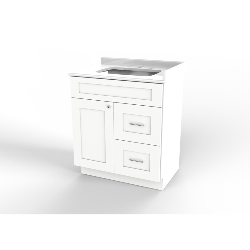 Chrisna D S R 30'' Single Bathroom Vanity Shaker Style Quartz Top Right Drawer, White