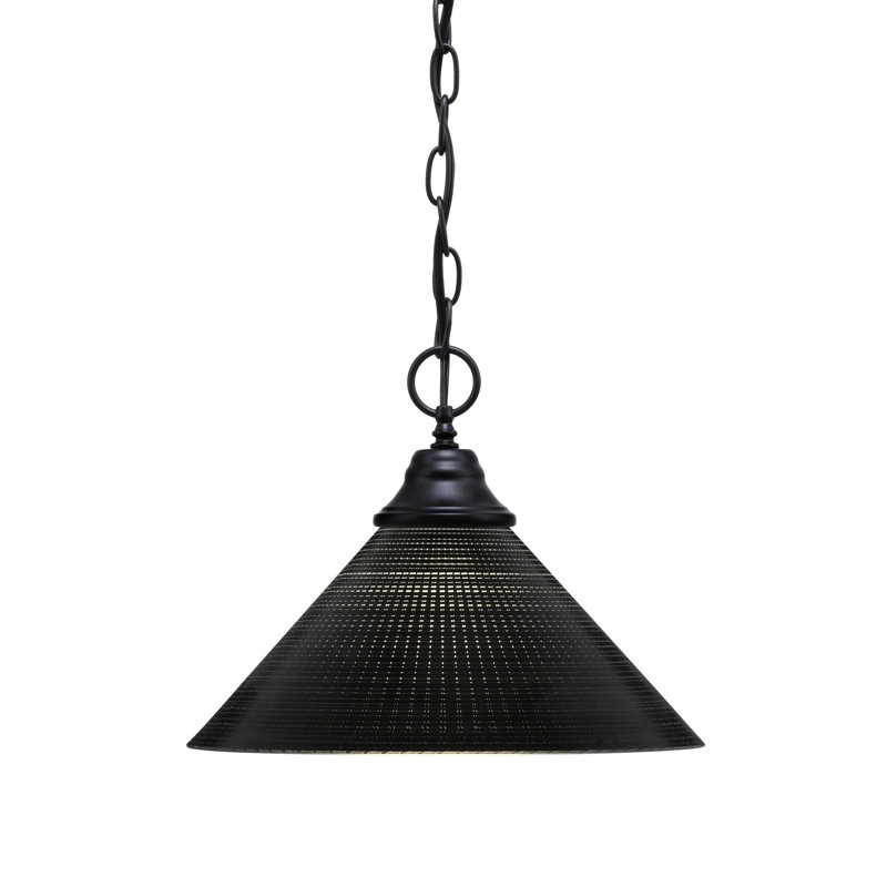 Luminaire suspendu à chaîne avec verre Aeronwen, Chrome, Noir, H 9,5 po x l 12 po x P 12 po