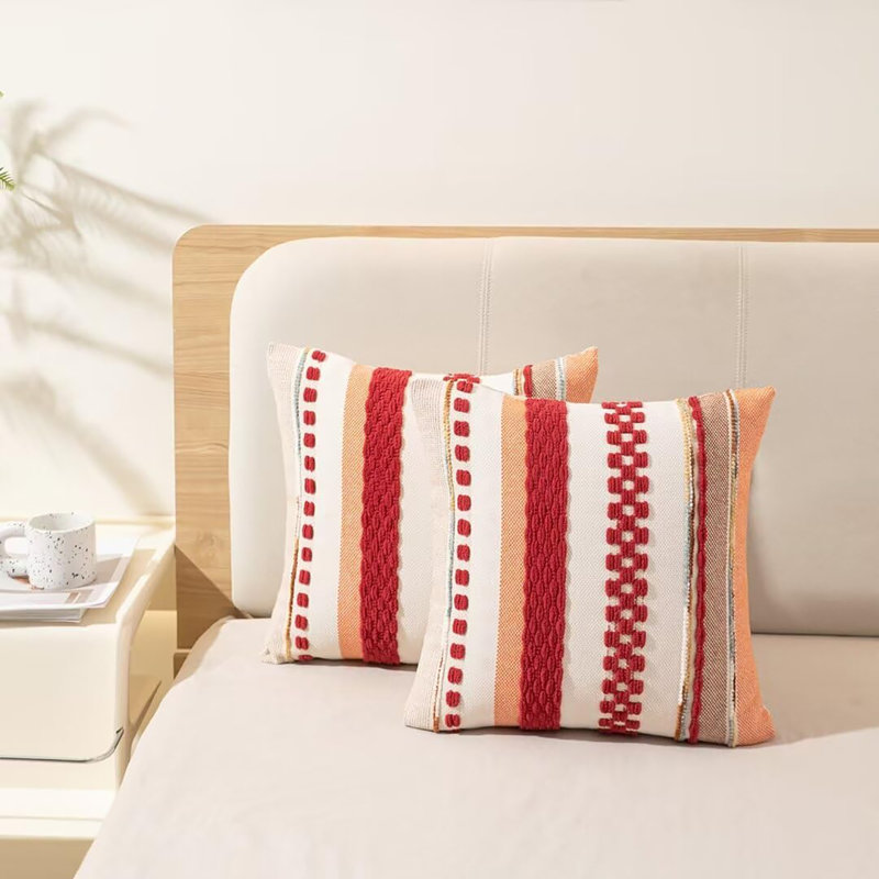 Ensemble de 2 housses de coussin 18 x 18, Rayures rouges