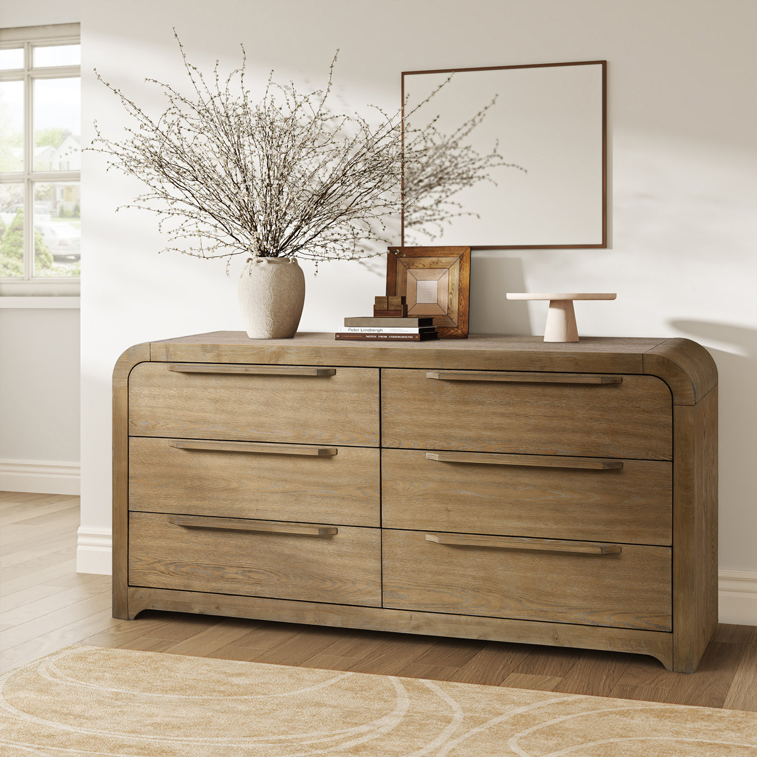Lark Manor™ Egon 62'' W Modern Fully Assembled 6-Drawer Solid Wood Dresser with Hidden Drawer and Fully Velvet-lined | Wayfair