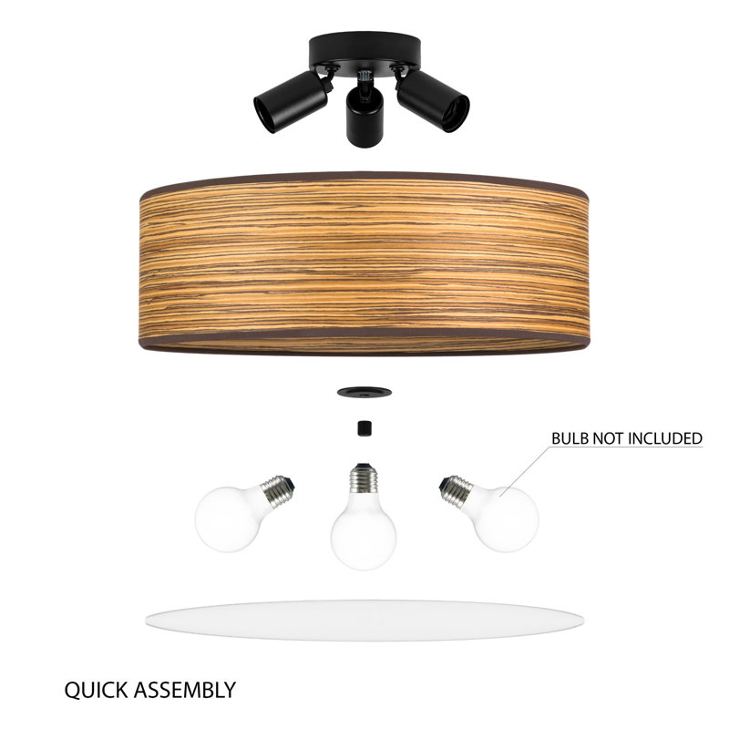 Trece Solid Wood Flush Mount, 20cm H x 45cm W x 45cm D, Zebrano