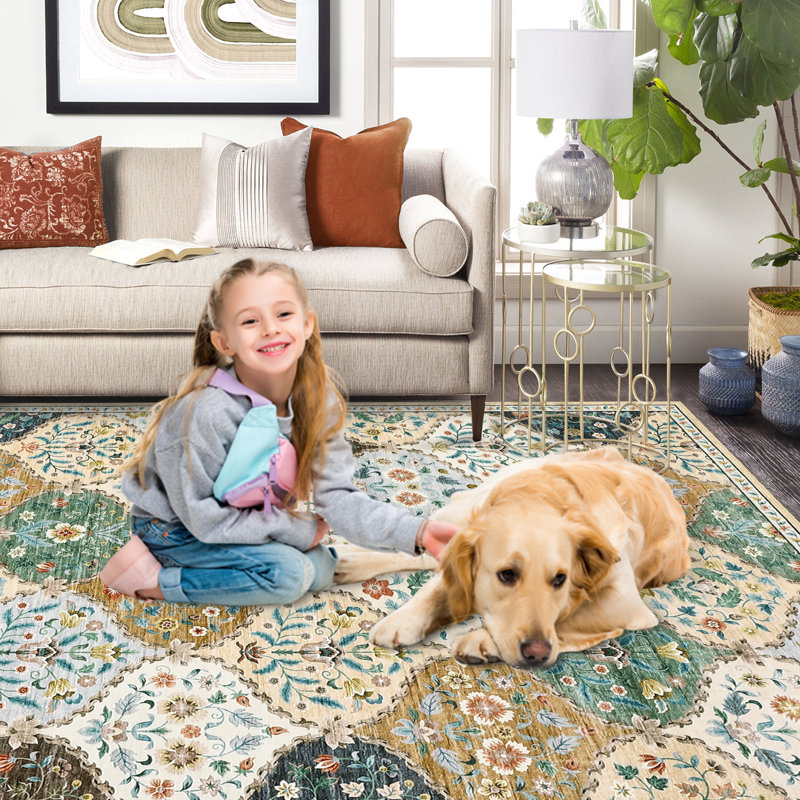 Abstract Machine Printed Area Rug, Rectangle 200 x 290 cm, Beige