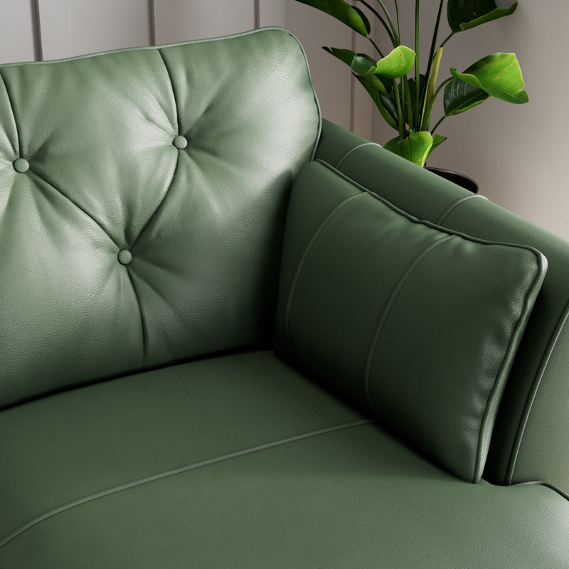 Hoxton 3 Seater Leather Maxi Sofa Chaise, Right Hand Facing, Hunter Green, Dark Wood