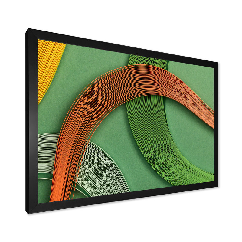 «Fractal Green and Orange Junction II», art mural moderne sur toile, H 34 po x l 44 po x P 1,5 po, Toile avec cadre noir