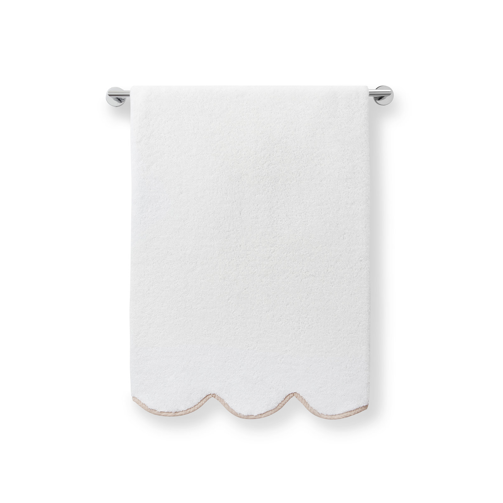 Scalloped Hand Towel, White/Brown, Hand Towel
