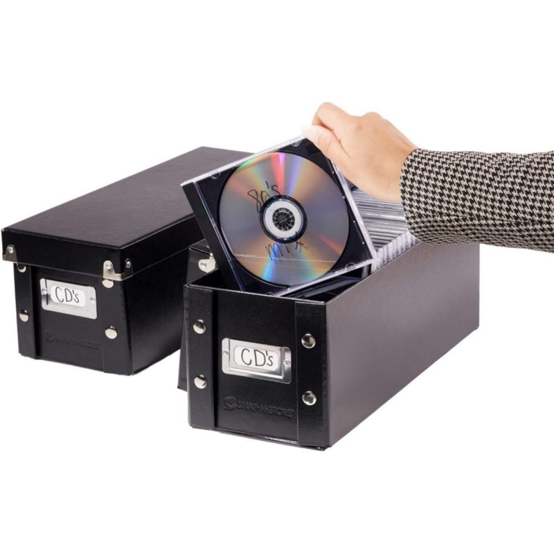 Boîte de rangement pour CD, ensemble de 2, capacité de 52 CD, assemblage par clips, noire. Organiseur robuste avec coins renforcés et clips de grande taille.