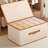 4 Pack Fabric Foldable Storage Bin Cube Organizer Basket with Flip-Top Lid & Handles, Clothes Blanket Box for Home, Office, Closet, Beige & Yellow-1118171449