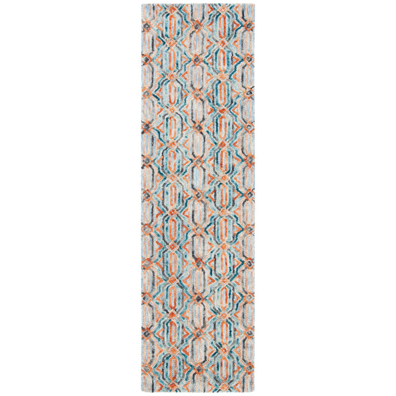 Rubalcava Hand Tufted Wool And Cotton Geometric Rug, Runner 2'3" x 8'