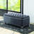Rectangular Armless Gray Bench With Storage Space Option, Button Velvet Fabric, Eucalyptus Wood Structure, Rubber Legs, 300Lbs Weight - Holding Capacity Evaluation, 16" Seat Depth, 19" Elevation