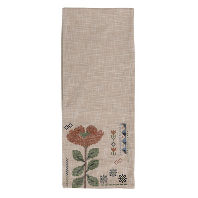 Cotton Slub Table Runner with Embroidered Flower Motif